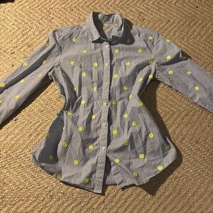 Boden women’s Blue Striped Shirt with Yellow Dots